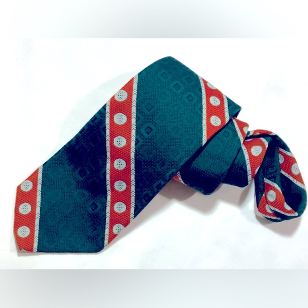 Wembley Neck Tie Vintage Retro Green Orange Stripe Rockabilly